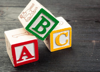 Alphabet blocks ABC close up, education concept